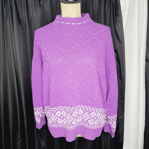 Vintage 80s Purple Mock Neck Oversized Cozy Sweater - Picture 9 of 11
